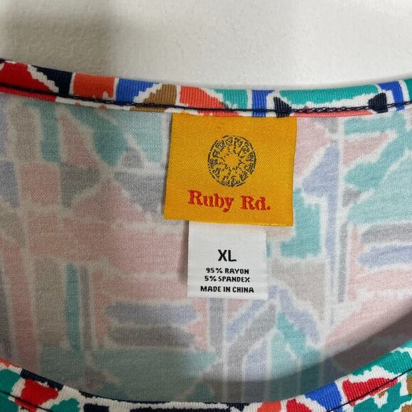 Ruby Rd Abstract Tie Front Top XL Multicolor Geometric Artsy Stretchy - Picture 3 of 7